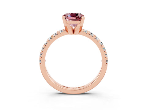 Rose gold Cushion Cut Solitaire Pave Diamond Engagement Ring with Four-Prong Setting_3