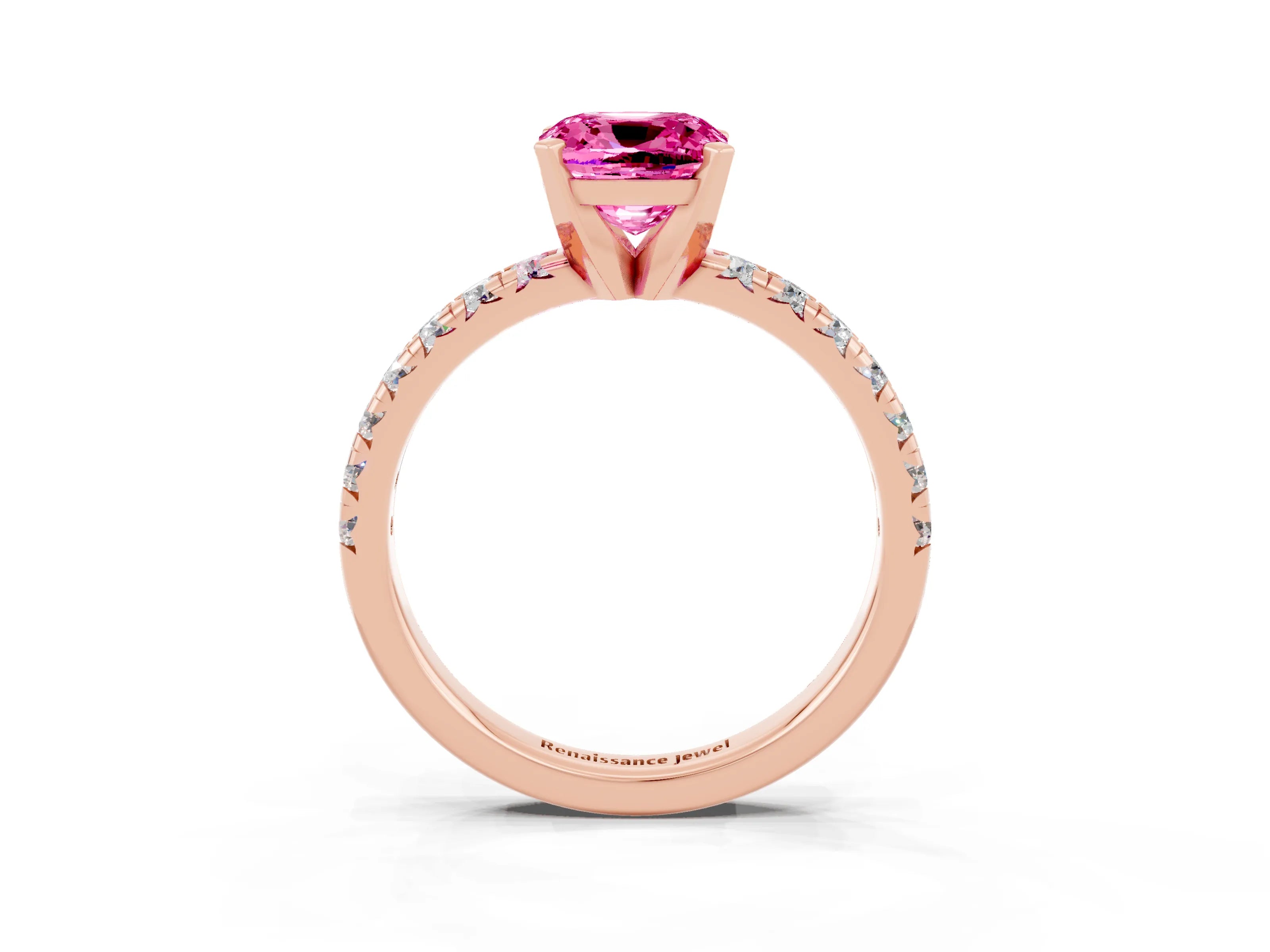 Rose gold Cushion Cut Solitaire Pave Diamond Engagement Ring with Four-Prong Setting_3