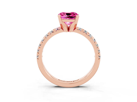 Rose gold Cushion Cut Solitaire Pave Diamond Engagement Ring with Four-Prong Setting_3