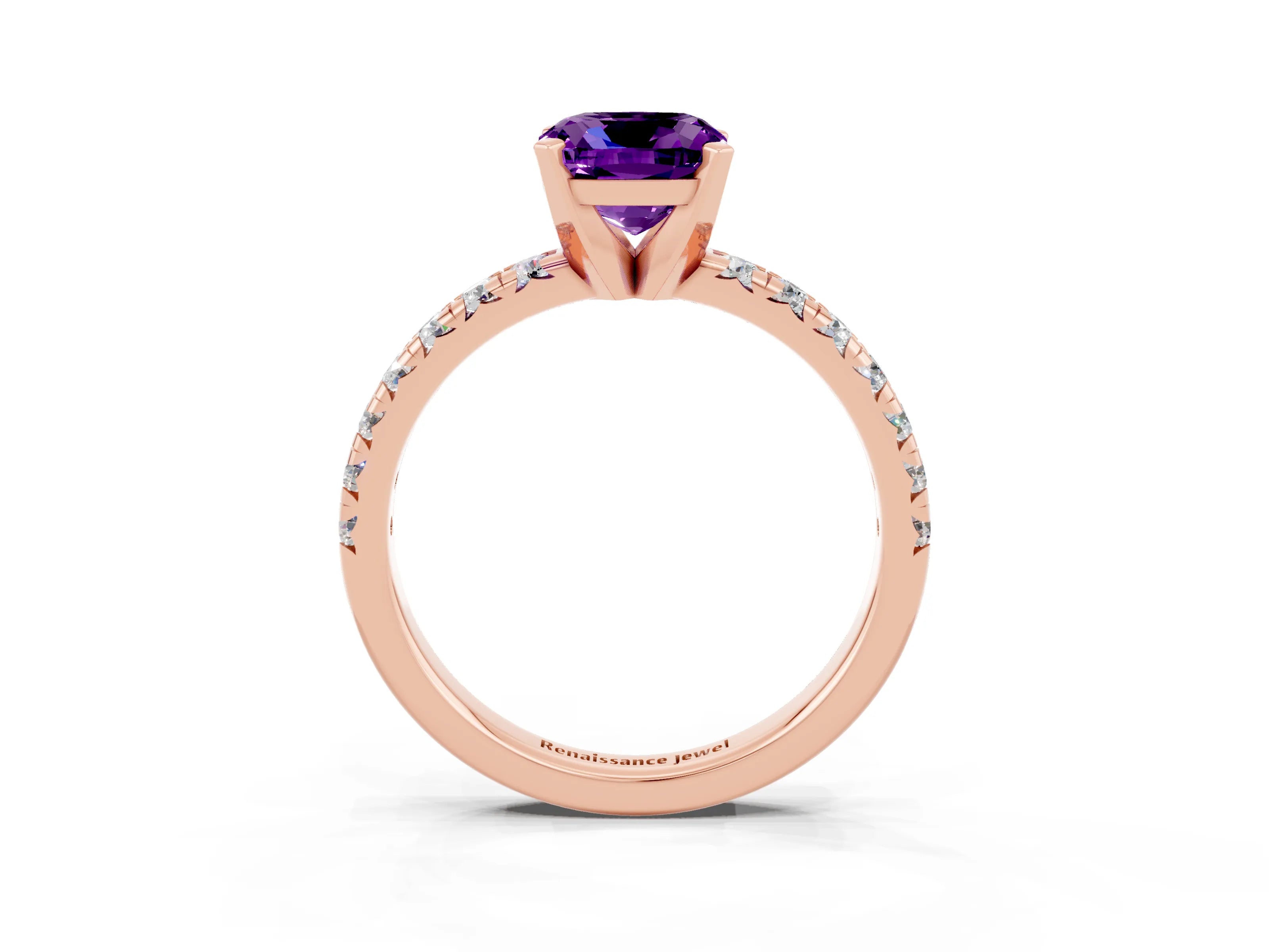 Rose gold Cushion Cut Solitaire Pave Diamond Engagement Ring with Four-Prong Setting_3