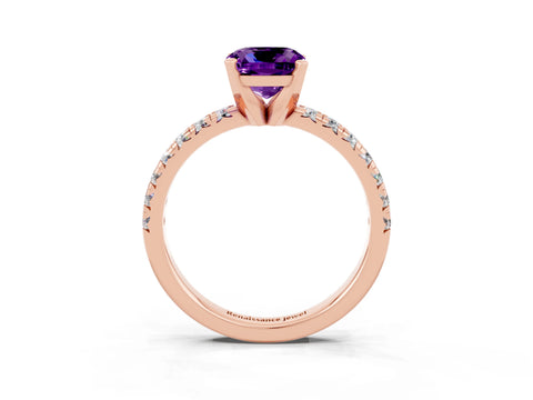 Rose gold Cushion Cut Solitaire Pave Diamond Engagement Ring with Four-Prong Setting_3