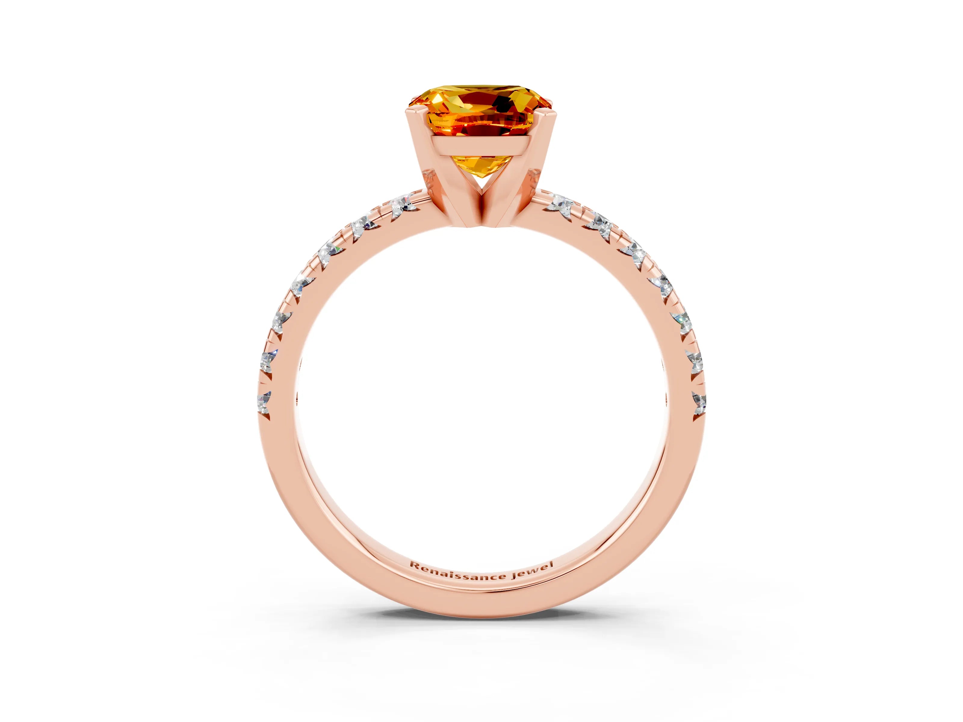 Rose gold Cushion Cut Solitaire Pave Diamond Engagement Ring with Four-Prong Setting_3