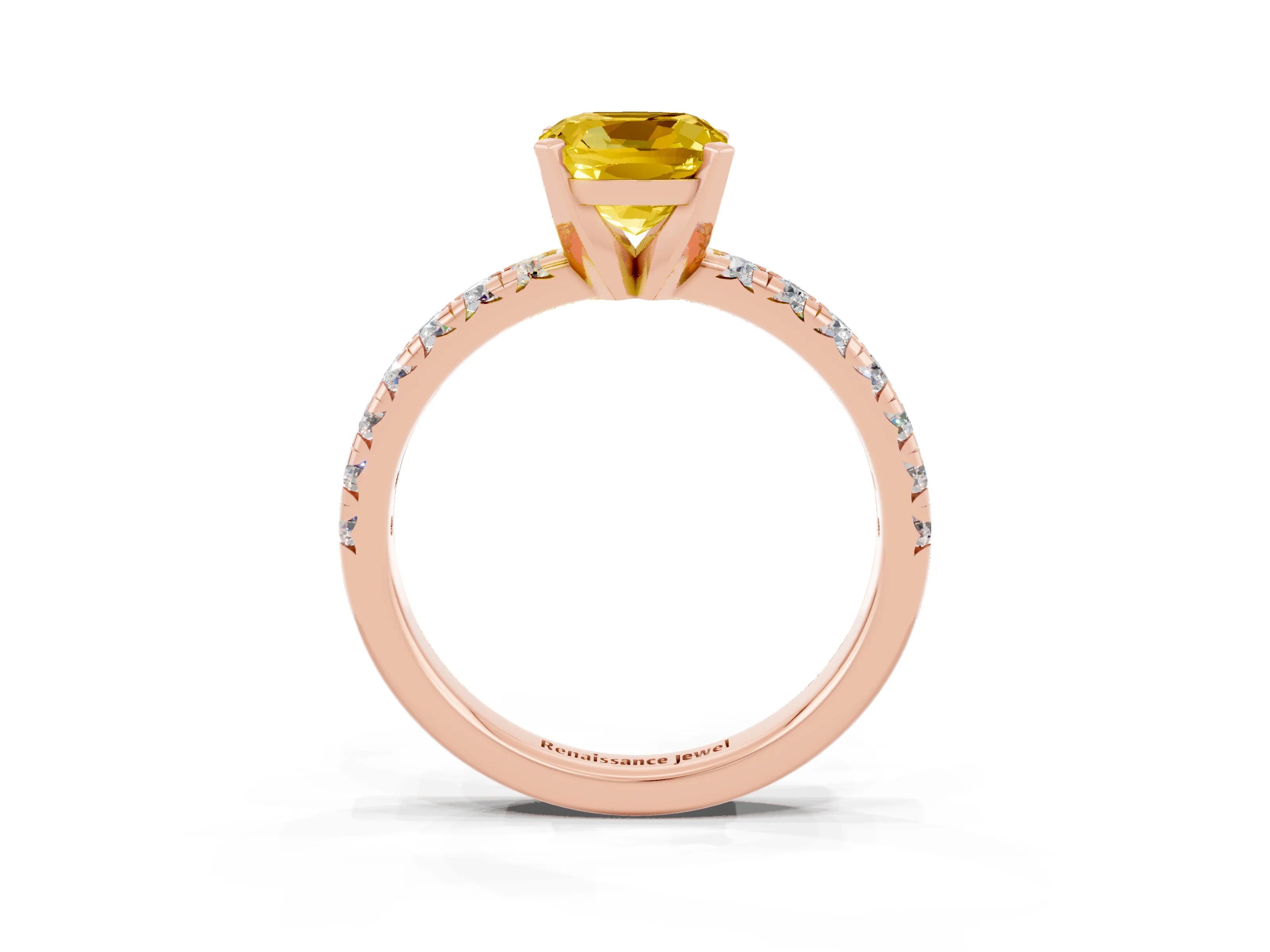 Rose gold Cushion Cut Solitaire Pave Diamond Engagement Ring with Four-Prong Setting_3