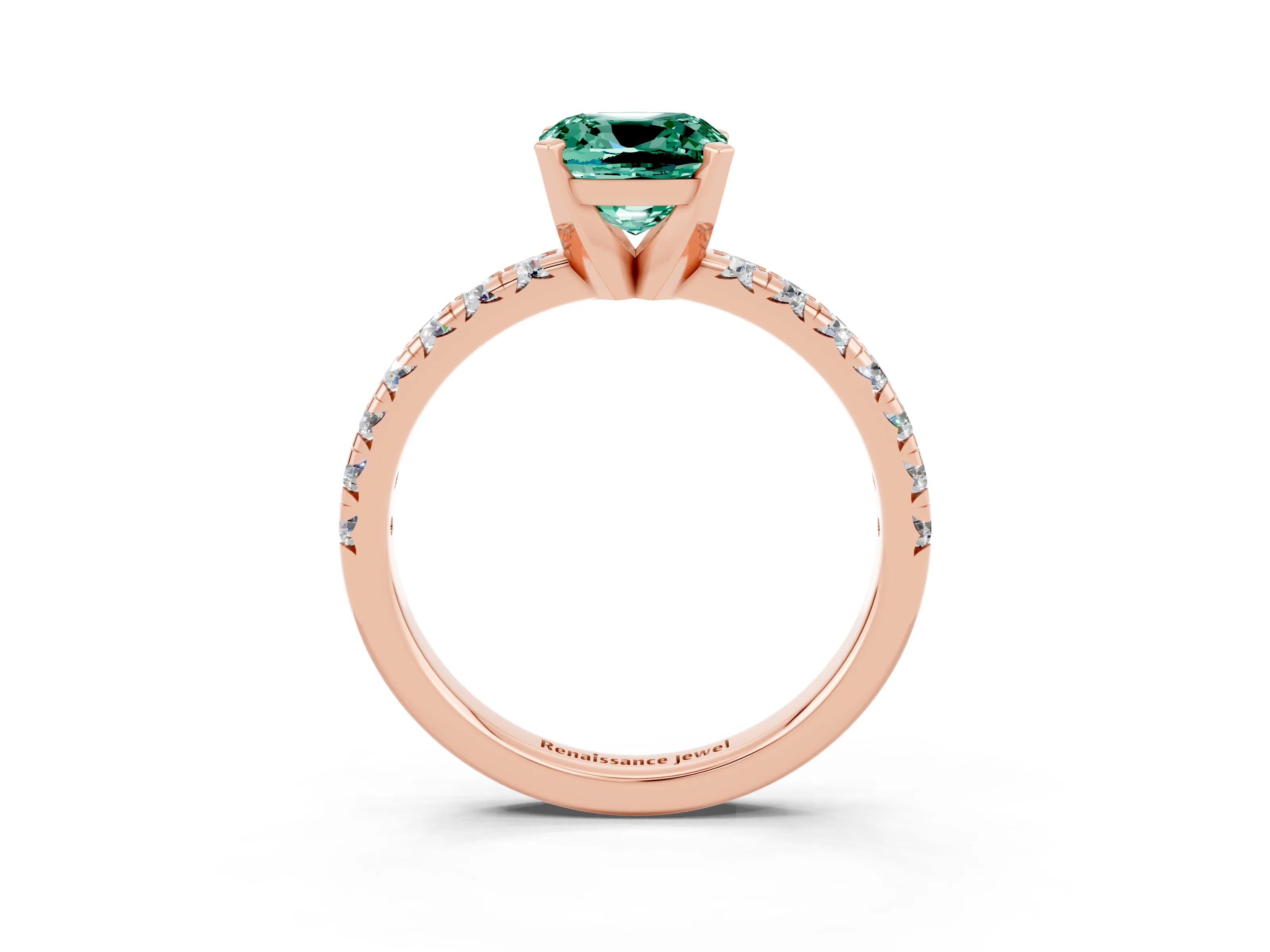 Rose gold Cushion Cut Solitaire Pave Diamond Engagement Ring with Four-Prong Setting_3