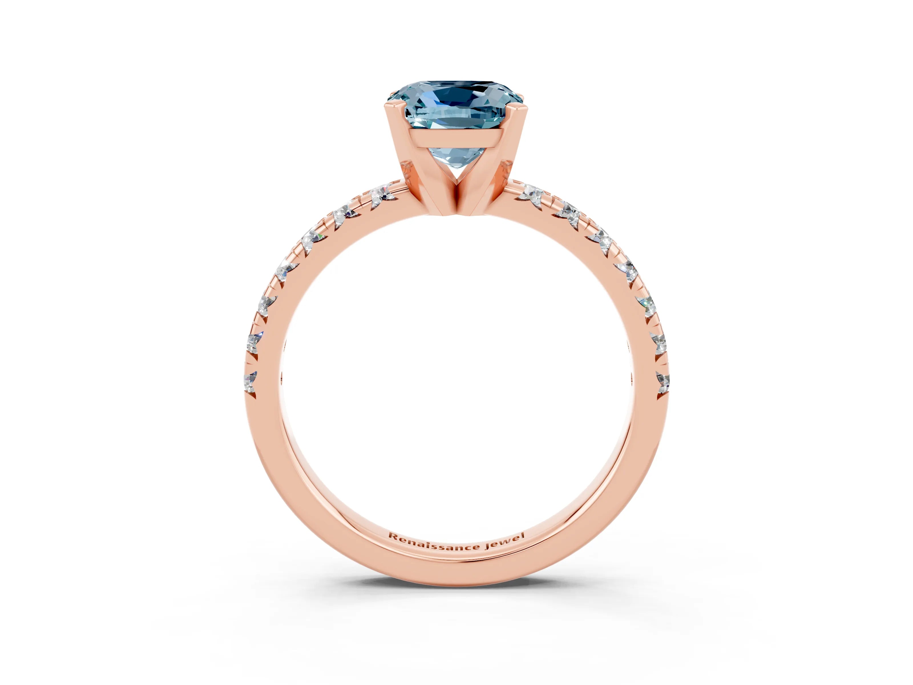 Rose gold Cushion Cut Solitaire Pave Diamond Engagement Ring with Four-Prong Setting_3