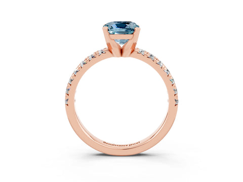 Rose gold Cushion Cut Solitaire Pave Diamond Engagement Ring with Four-Prong Setting_3