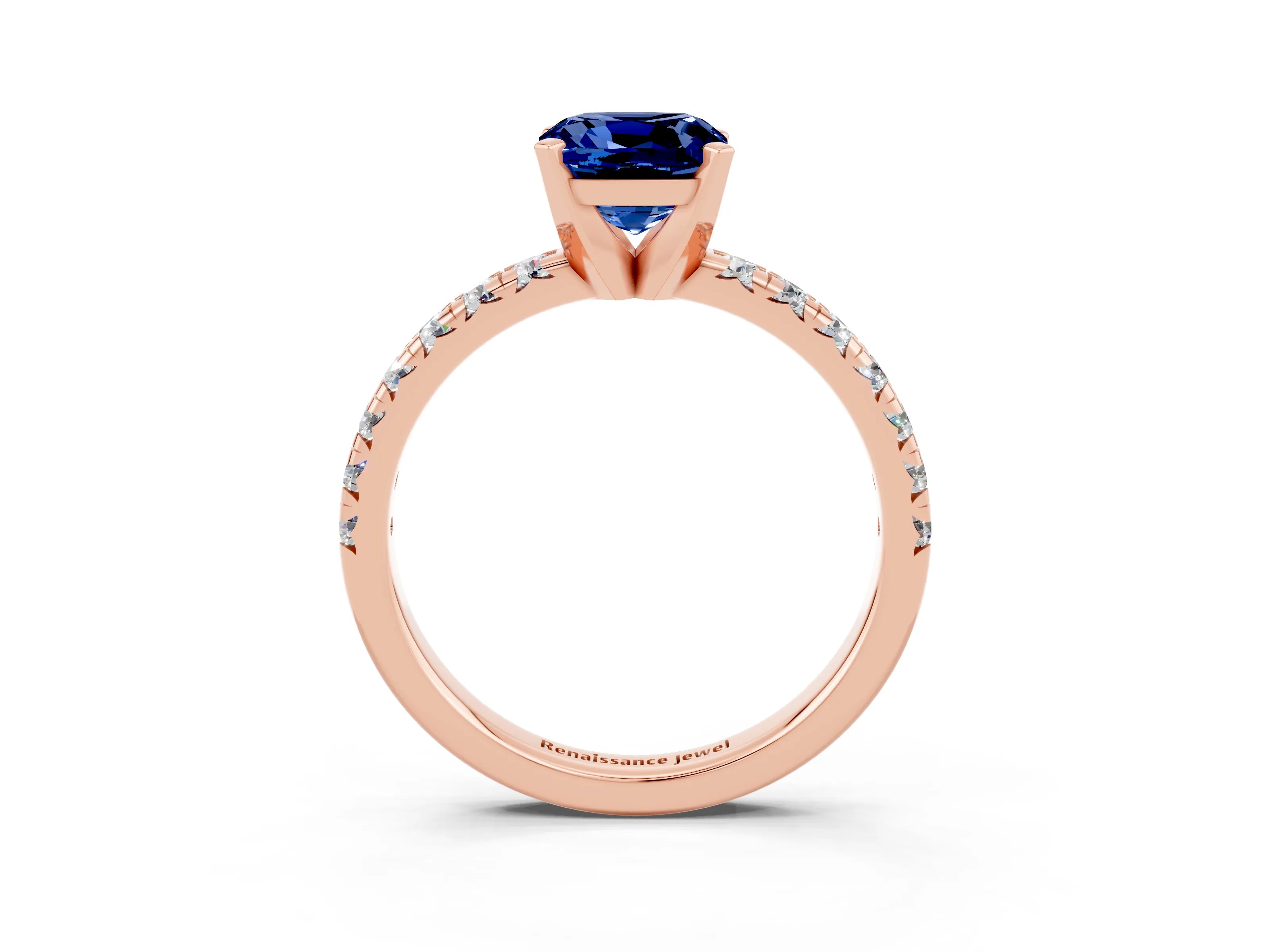 Rose gold Cushion Cut Solitaire Pave Diamond Engagement Ring with Four-Prong Setting_3