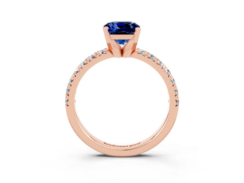 Rose gold Cushion Cut Solitaire Pave Diamond Engagement Ring with Four-Prong Setting_3