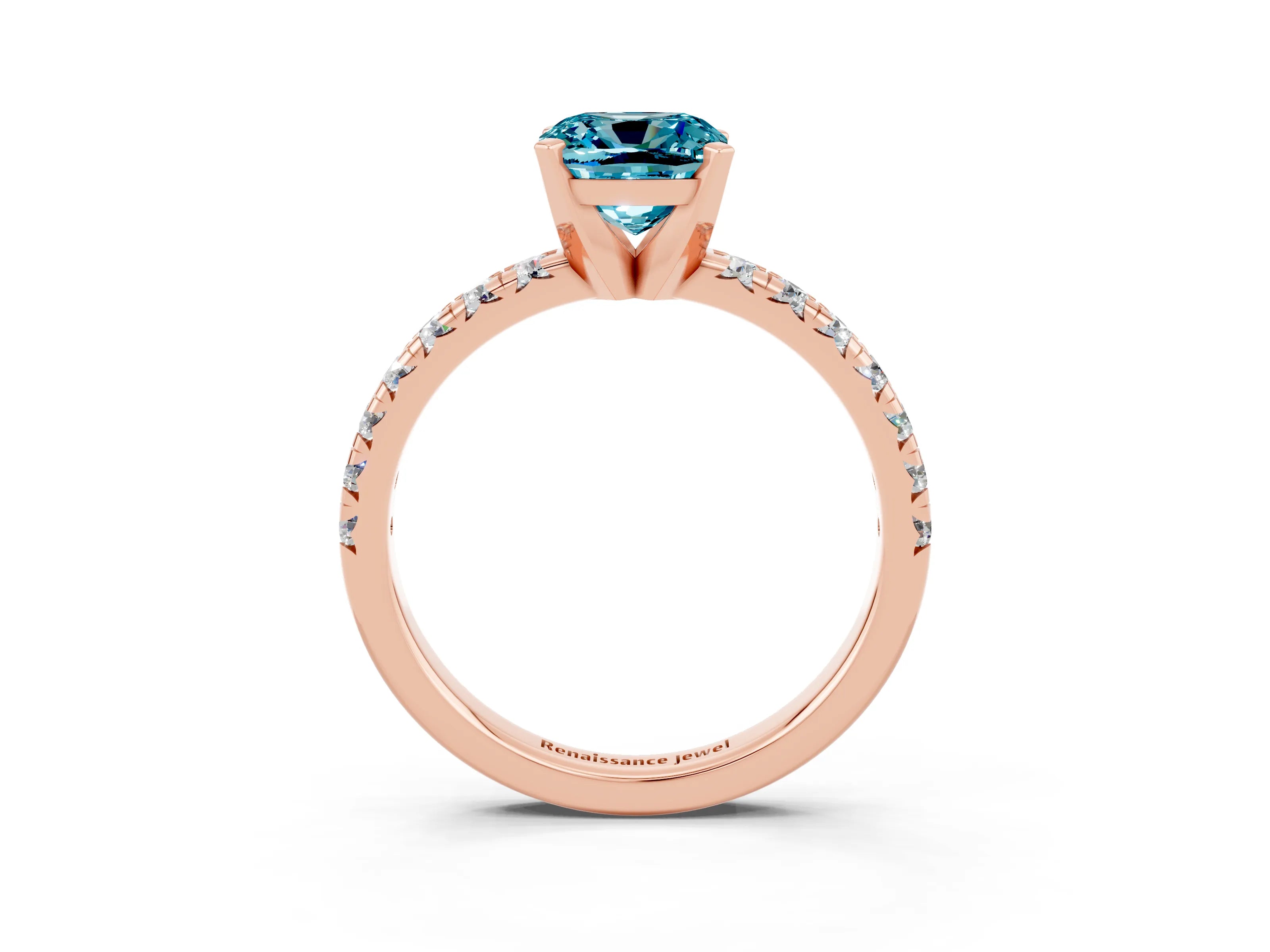 Rose gold Cushion Cut Solitaire Pave Diamond Engagement Ring with Four-Prong Setting_3