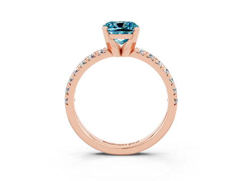 Rose gold Cushion Cut Solitaire Pave Diamond Engagement Ring with Four-Prong Setting_3