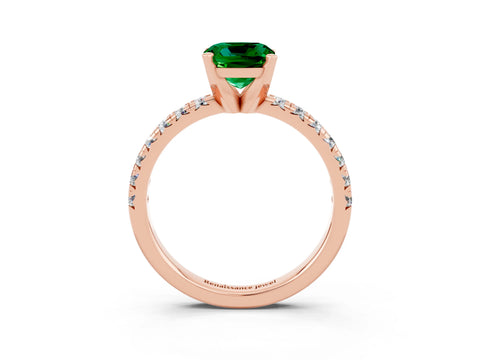 Rose gold Cushion Cut Solitaire Pave Diamond Engagement Ring with Four-Prong Setting_3