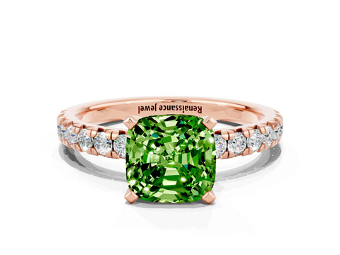 Rose gold Cushion Cut Solitaire Pave Diamond Engagement Ring with Four-Prong Setting