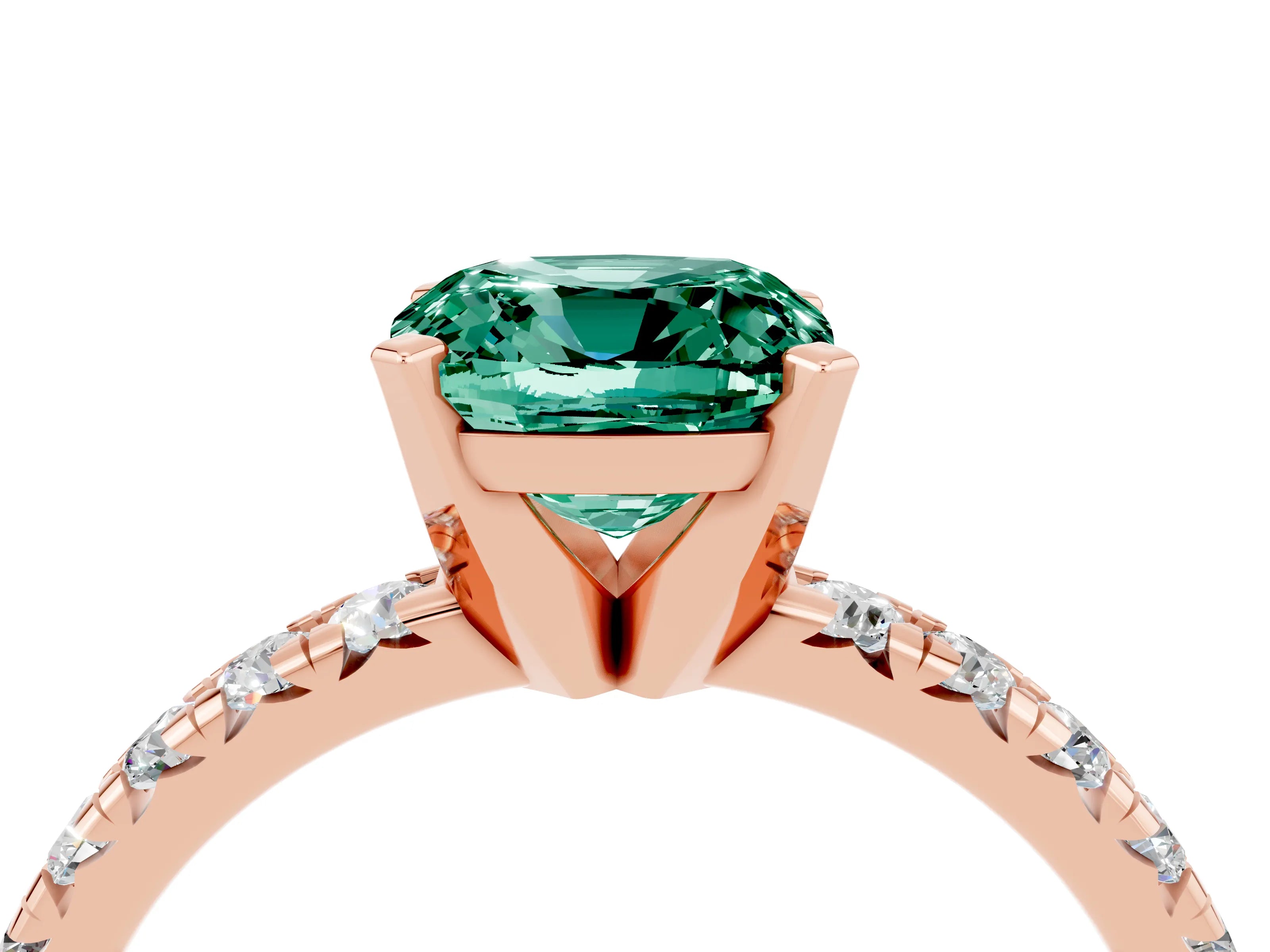 Rose gold Cushion Cut Solitaire Pave Diamond Engagement Ring with Four-Prong Setting_4