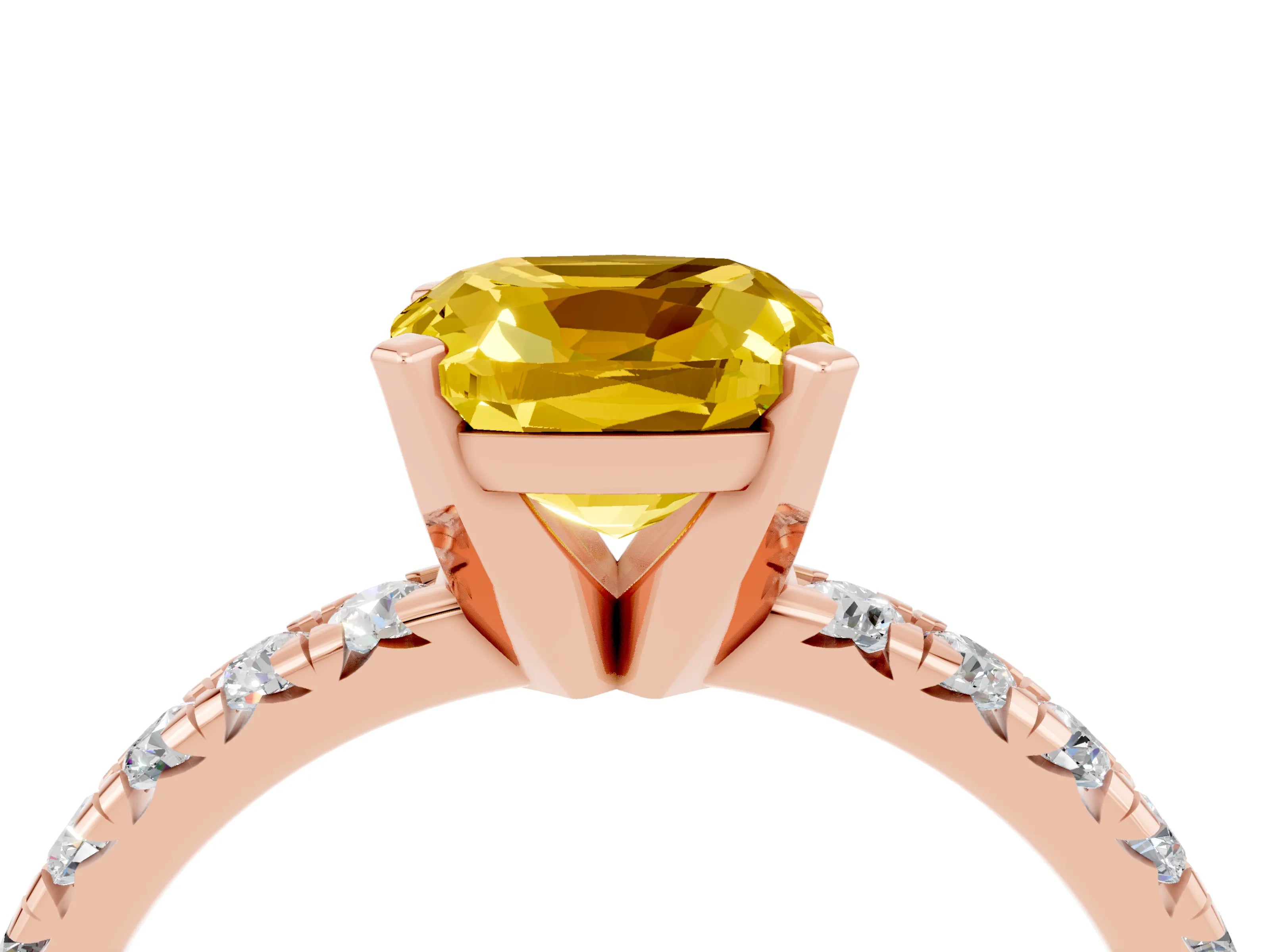 Rose gold Cushion Cut Solitaire Pave Diamond Engagement Ring with Four-Prong Setting_4