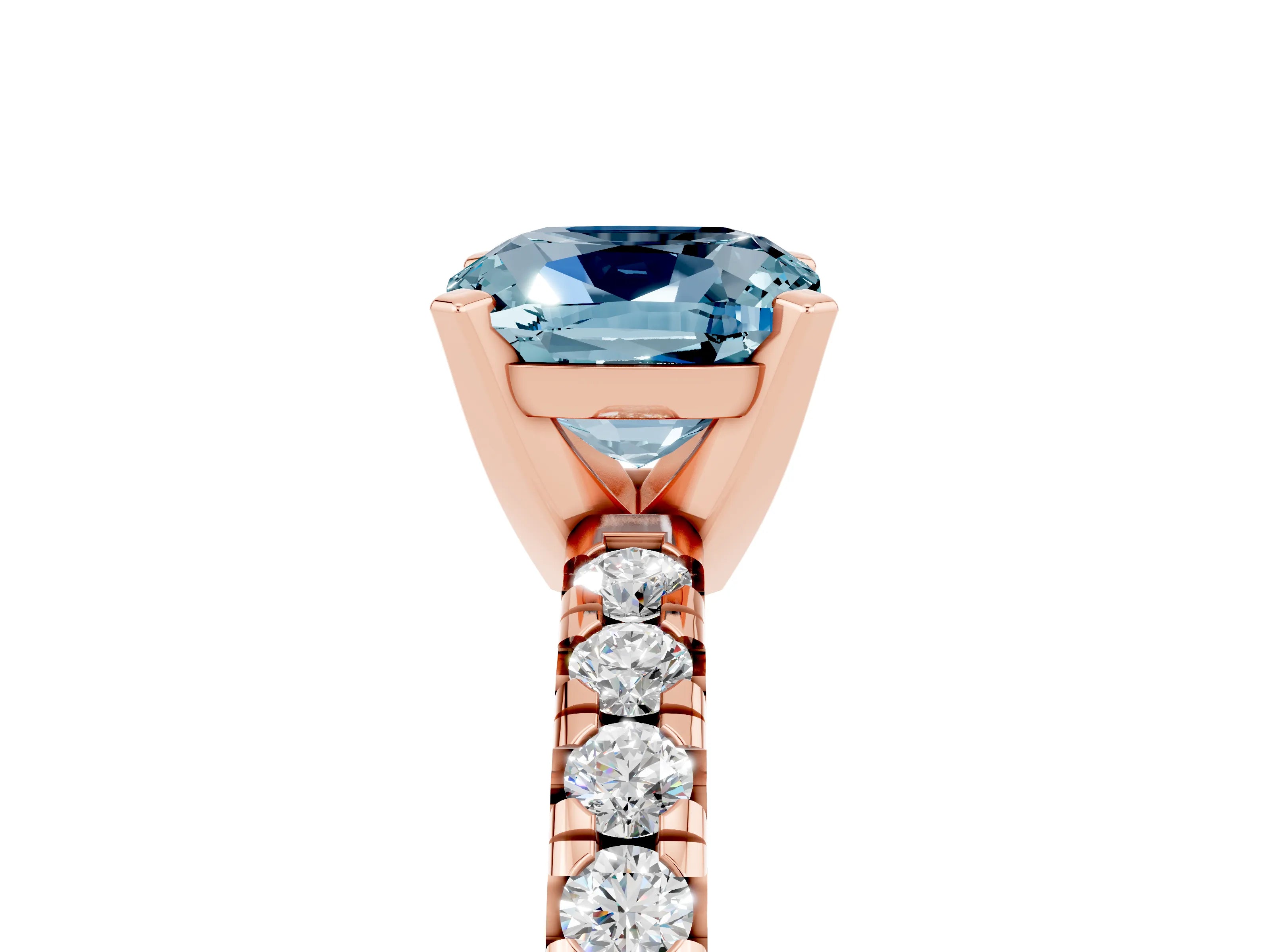 Rose gold Cushion Cut Solitaire Pave Diamond Engagement Ring with Four-Prong Setting_5