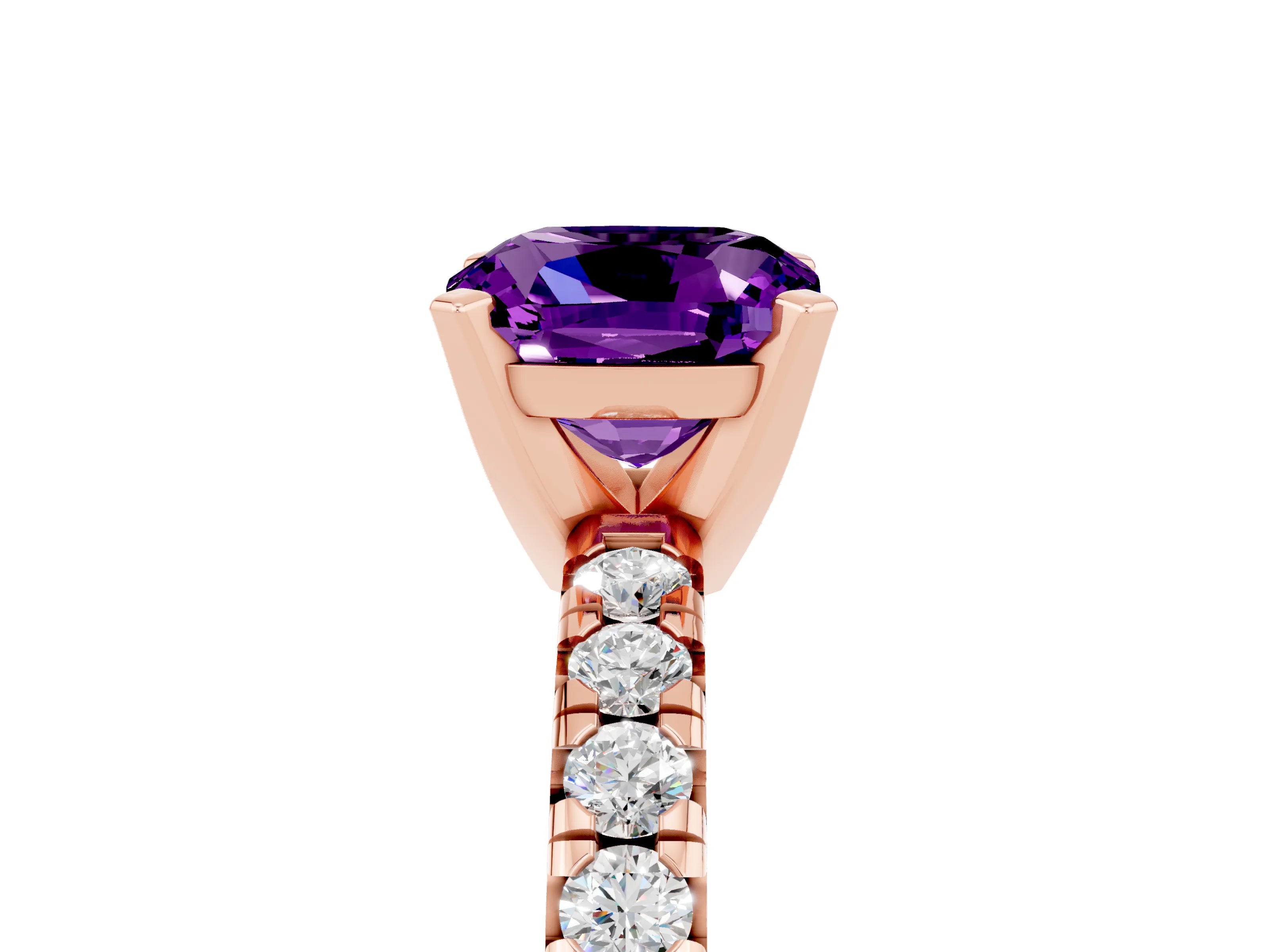 Rose gold Cushion Cut Solitaire Pave Diamond Engagement Ring with Four-Prong Setting_5
