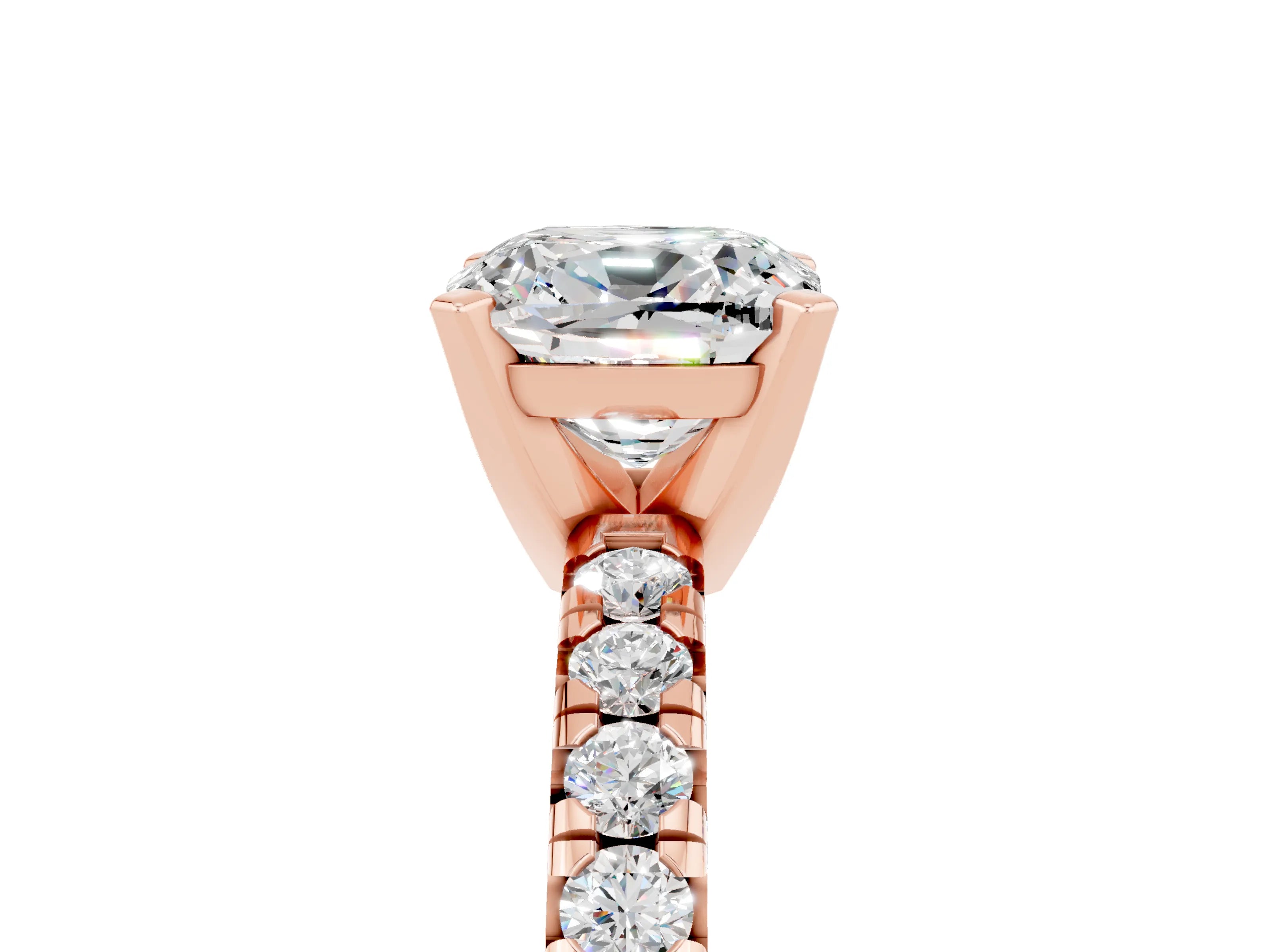 Rose gold Cushion Cut Solitaire Pave Diamond Engagement Ring with Four-Prong Setting_5