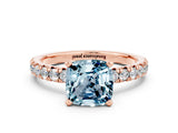 Rose gold Cushion Cut Solitaire Pave Diamond Engagement Ring with Four-Prong Setting