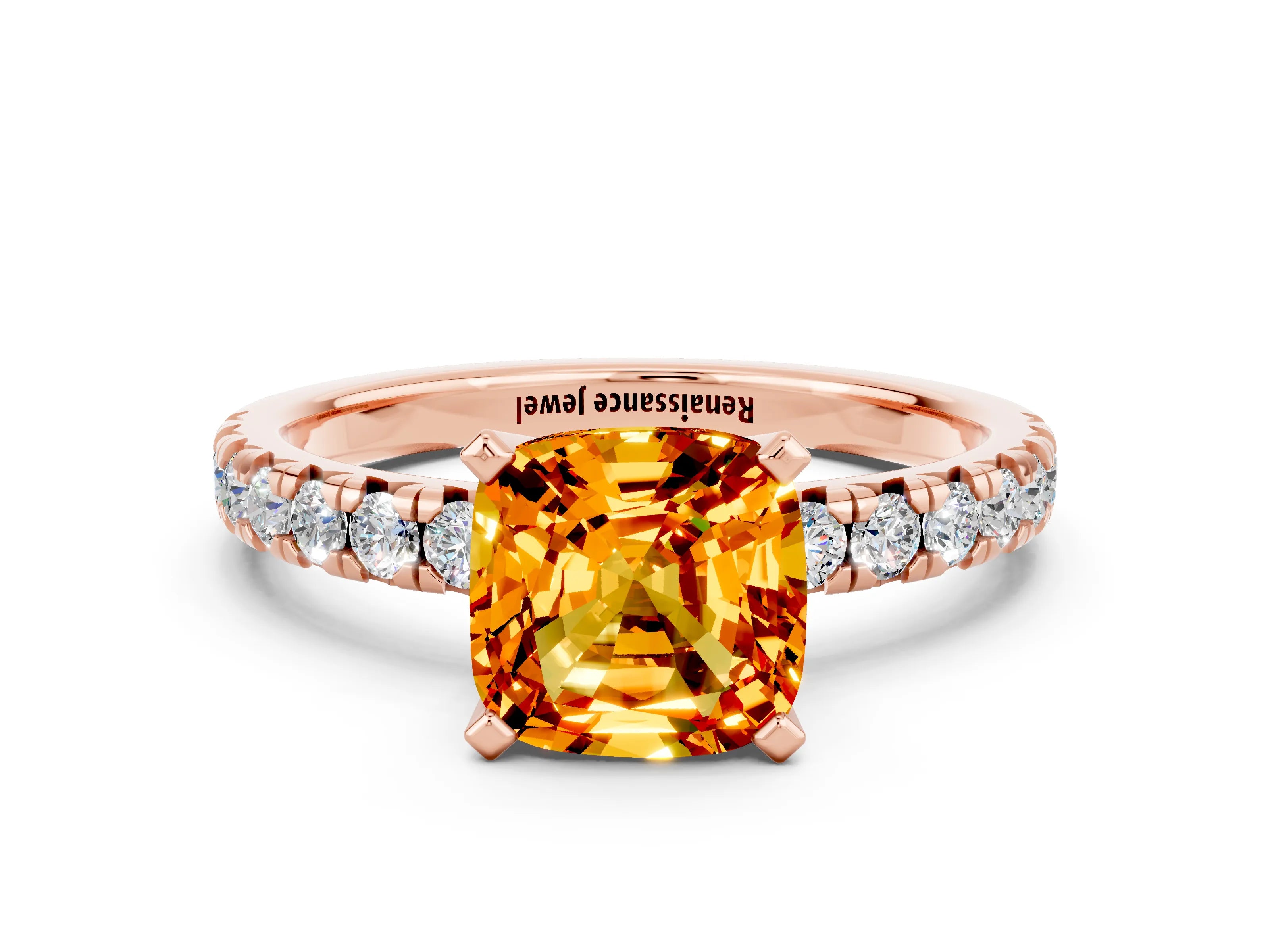 Rose gold Cushion Cut Solitaire Pave Diamond Engagement Ring with Four-Prong Setting