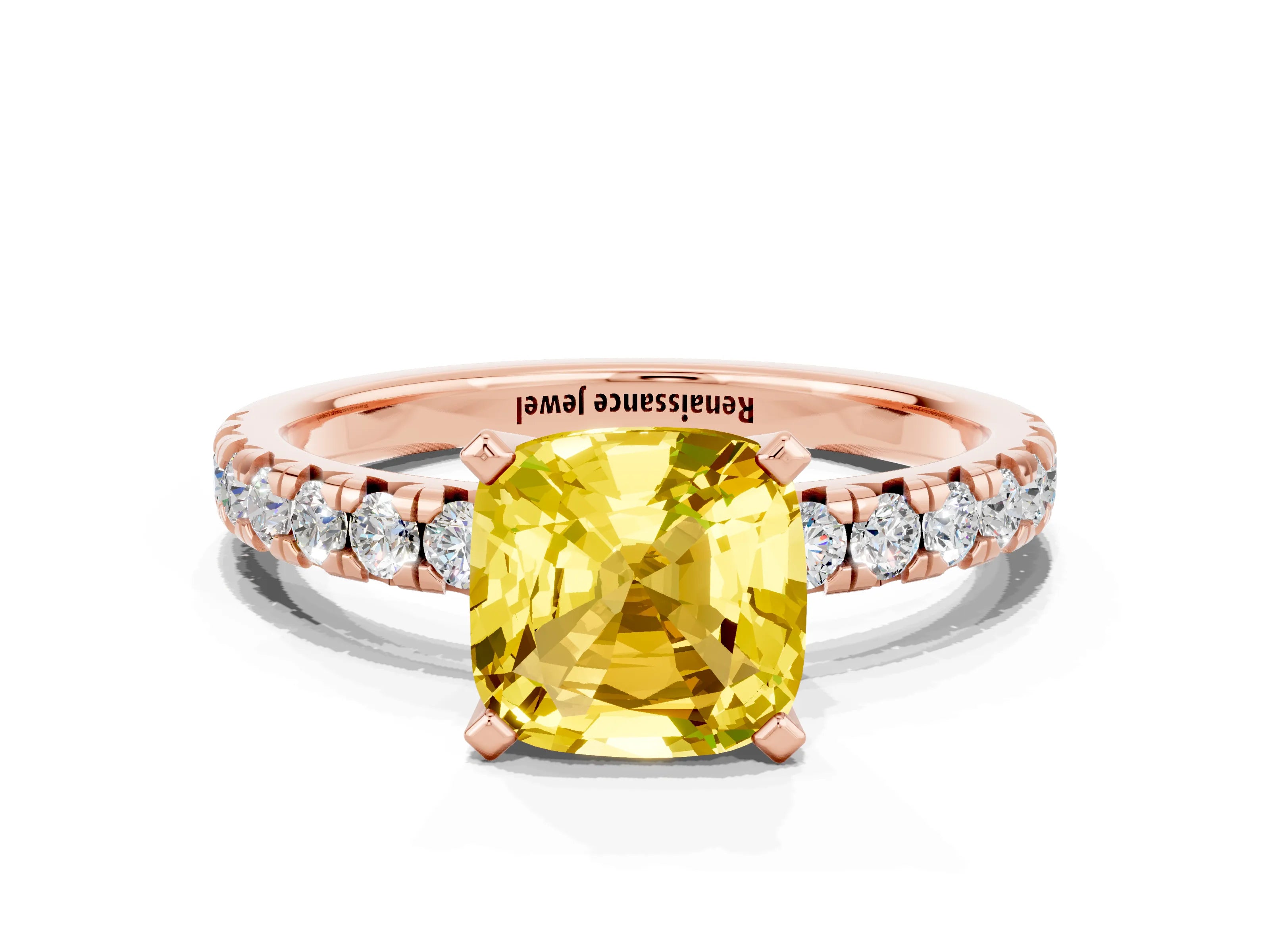 Rose gold Cushion Cut Solitaire Pave Diamond Engagement Ring with Four-Prong Setting