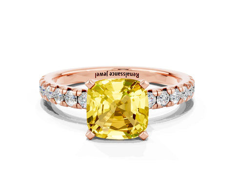 Rose gold Cushion Cut Solitaire Pave Diamond Engagement Ring with Four-Prong Setting