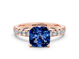 Rose gold Cushion Cut Solitaire Pave Diamond Engagement Ring with Four-Prong Setting