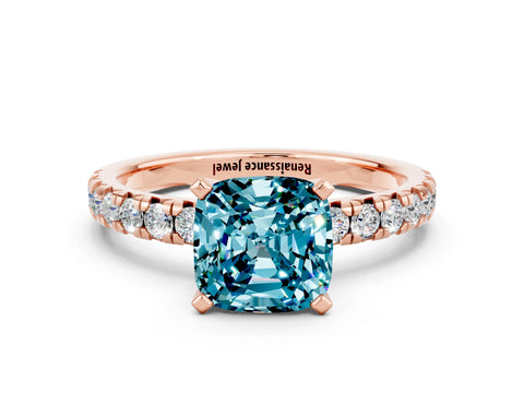 Rose gold Cushion Cut Solitaire Pave Diamond Engagement Ring with Four-Prong Setting