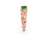 Rose gold Cushion Cut Solitaire Peridot Leaf-Inspired Vine Band Ring with Prong Setting_2