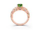 Rose gold Cushion Cut Solitaire Peridot Leaf-Inspired Vine Band Ring with Prong Setting_3