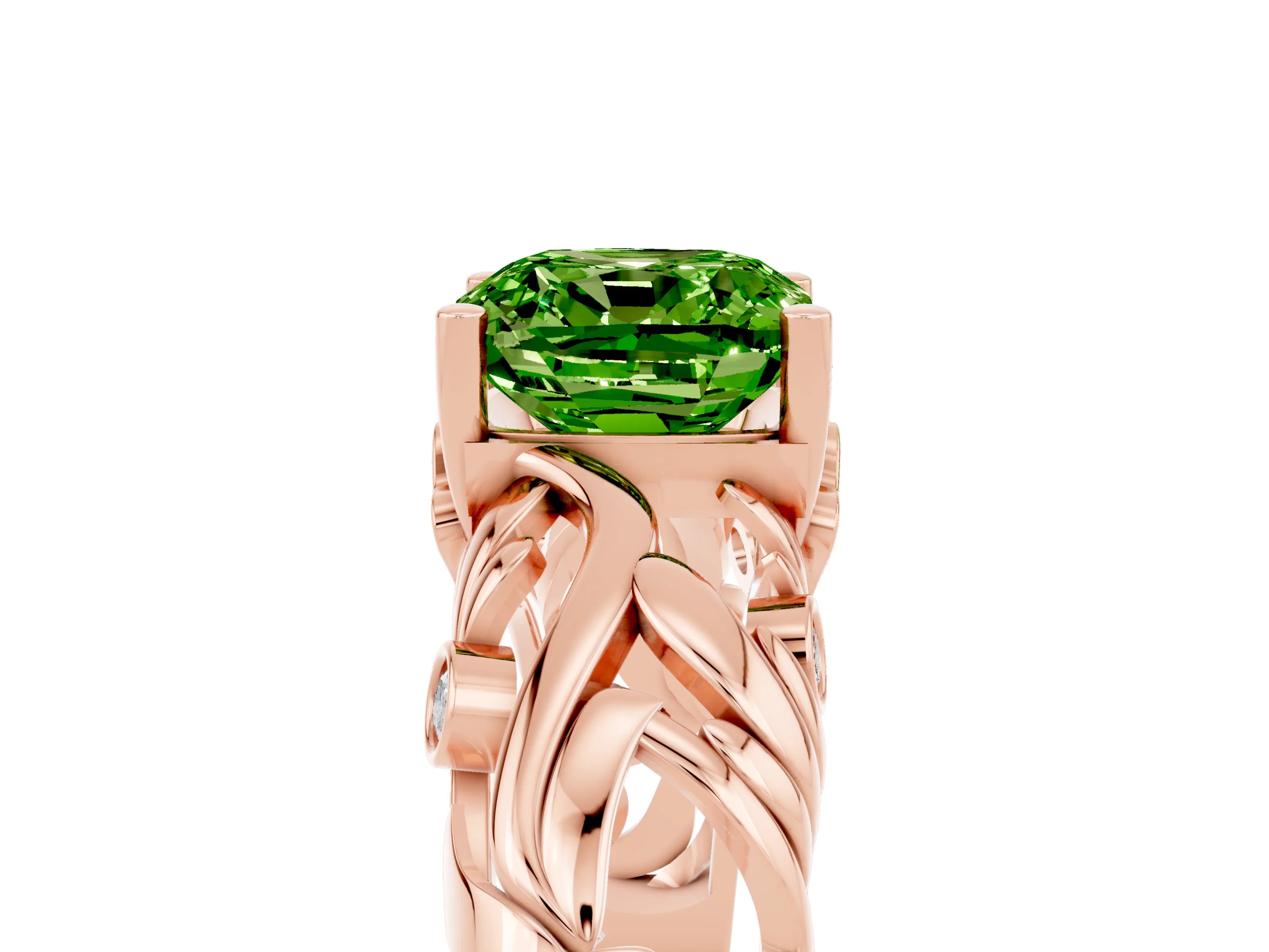 Rose gold Cushion Cut Solitaire Peridot Leaf-Inspired Vine Band Ring with Prong Setting_5