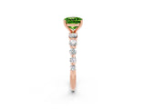 Rose gold Cushion Cut Solitaire Peridot Ring with Pave Band and Four-Prong Setting_2