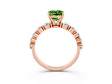Rose gold Cushion Cut Solitaire Peridot Ring with Pave Band and Four-Prong Setting_3