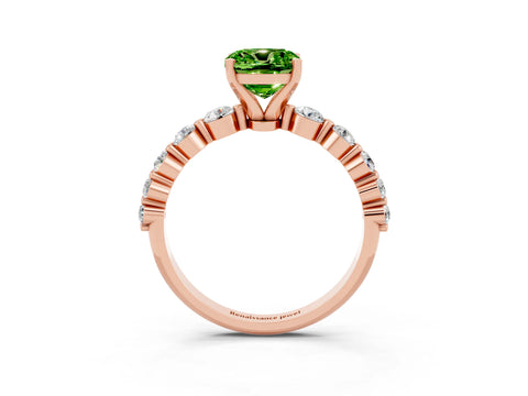 Rose gold Cushion Cut Solitaire Peridot Ring with Pave Band and Four-Prong Setting_3