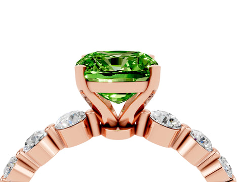 Rose gold Cushion Cut Solitaire Peridot Ring with Pave Band and Four-Prong Setting_4