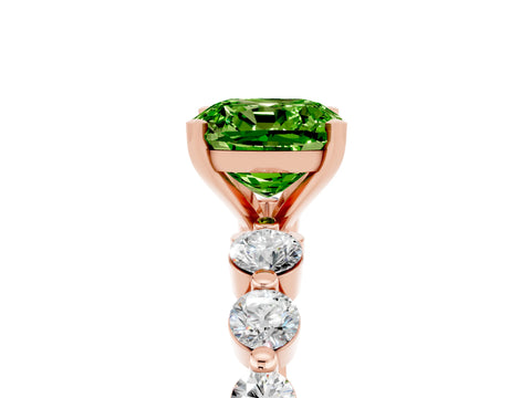Rose gold Cushion Cut Solitaire Peridot Ring with Pave Band and Four-Prong Setting_5