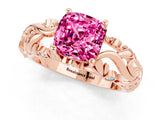 Rose gold Cushion Cut Solitaire Pink Sapphire Leaf-Inspired Vine Band Ring with Prong Setting_25