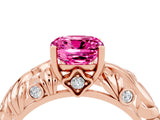 Rose gold Cushion Cut Solitaire Pink Sapphire Leaf-Inspired Vine Band Ring with Prong Setting_28