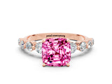 Rose gold Cushion Cut Solitaire Pink Sapphire Ring with Pave Band and Four-Prong Setting_24