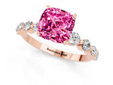 Rose gold Cushion Cut Solitaire Pink Sapphire Ring with Pave Band and Four-Prong Setting_25