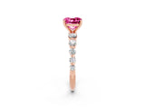 Rose gold Cushion Cut Solitaire Pink Sapphire Ring with Pave Band and Four-Prong Setting_26