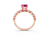 Rose gold Cushion Cut Solitaire Pink Sapphire Ring with Pave Band and Four-Prong Setting_27