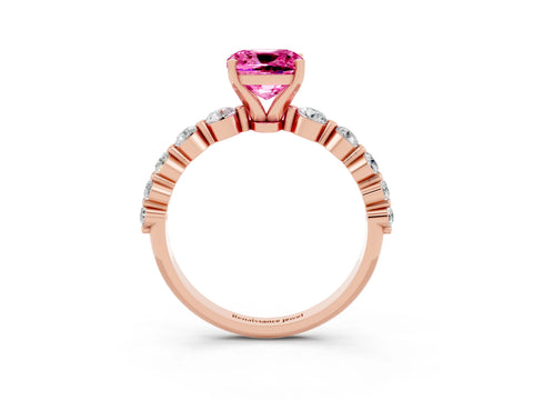 Rose gold Cushion Cut Solitaire Pink Sapphire Ring with Pave Band and Four-Prong Setting_27