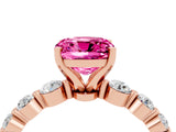 Rose gold Cushion Cut Solitaire Pink Sapphire Ring with Pave Band and Four-Prong Setting_28