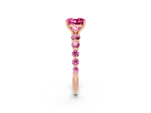 Rose gold Cushion Cut Solitaire Pink Sapphire Ring with Pave Band and Four-Prong Setting_2