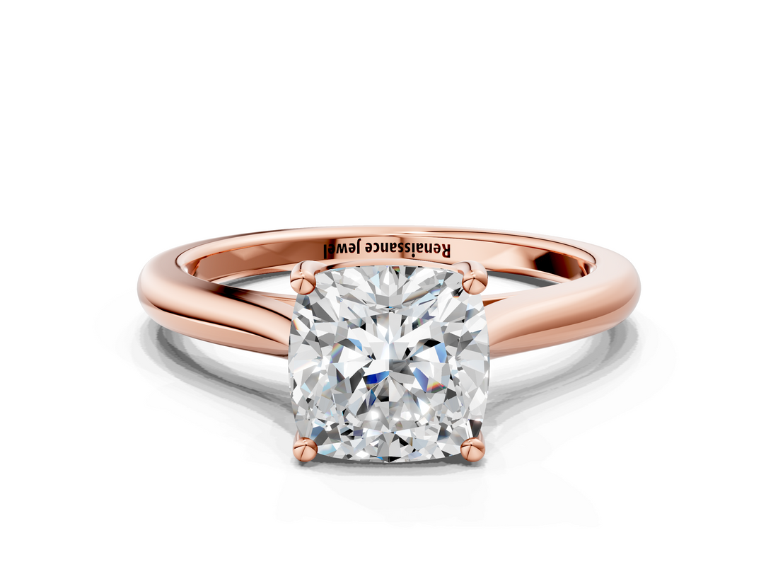 Rose gold Cushion Cut Solitaire Ring with Cathedral Band and Four-Prong Setting_82