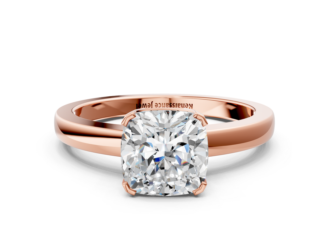 Rose gold Cushion Cut Solitaire Ring with Four-Prong Setting and Classic Band_54