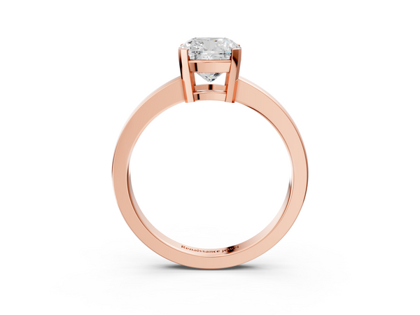 Rose gold Cushion Cut Solitaire Ring with Four-Prong Setting and Classic Band