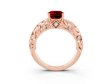 Rose gold Cushion Cut Solitaire Ruby Leaf-Inspired Vine Band Ring with Prong Setting_3