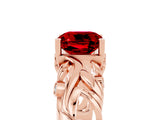 Rose gold Cushion Cut Solitaire Ruby Leaf-Inspired Vine Band Ring with Prong Setting_5