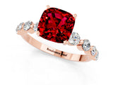 Rose gold Cushion Cut Solitaire Ruby Ring with Pave Band and Four-Prong Setting_1